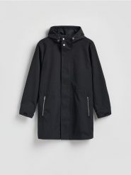Kurtka parka z kapturem - czarny. Czarne parki męskie Reserved, l, bez wzorów, bez kołnierzyka, z kapturem. Za 299.99 zł.