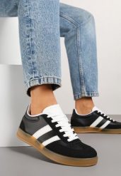 Czarne Sneakersy Typu Kultowe Tenisówki z Ozdobnymi Przeszyciami Selfia. Czarne trampki i tenisówki damskie Born2be, bez wzorów, z jeansu, bez zapięcia. Za 89.99 zł.