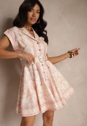 Różowa Koszulowa Sukienka z Wiskozy z Paskiem z Klamrą Nitalana. Czerwone sukienki damskie Renee, na co dzień, l, bez wzorów, z materiału, eleganckie, bez kołnierzyka, bez ramiączek, mini, koszulowe. Za 169.99 zł.