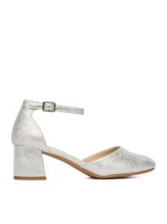 Rieker Czółenka 44762-90 Srebrny. Szare czółenka damskie Rieker, bez wzorów, z materiału, bez obcasa, bez zapięcia. Za 319.99 zł.