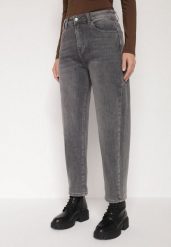 Szare Jeansy Mom Fit z Wysokim Stanem Rallanda. Szare jeansy damskie Born2be, bez wzorów, z jeansu, z podwyższonym stanem. Za 109.99 zł.