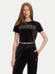 Guess T-Shirt V3BI01 K0232 Czarny Regular Fit. Czarne bluzki damskie Guess, xxs, z aplikacjami, z syntetyku, bez kołnierzyka, bez ramiączek. Za 199.99 zł.