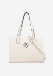 Biała Torebka w Stylu Shopperki Ozdobione Metaliczną Aplikacją Honevia. Białe shopperki damskie Renee, z aplikacjami, z jeansu, bez dodatków. Za 139.99 zł.