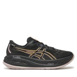 Buty do biegania Asics. Czarne obuwie sportowe damskie Asics, bez wzorów, bez zapięcia, do biegania. Za 509.99 zł.