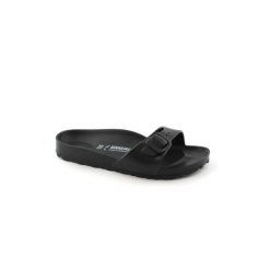 Klapki damskie Birkenstock Eva Madrid Black Eva. Czarne klapki damskie Birkenstock, bez wzorów, z materiału, bez obcasa, bez zapięcia. Za 316.00 zł.
