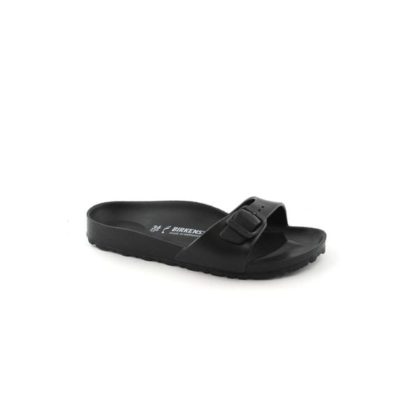 Klapki damskie Birkenstock Eva Madrid Black Eva. Czarne klapki damskie Birkenstock, bez wzorów, z materiału, sportowe, bez obcasa, bez zapięcia. Za 161.10 zł.