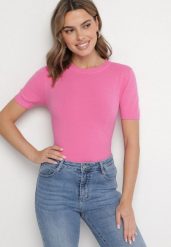 Różowy Sweter z Ozdobnymi Ściągaczami Sanarella. Czerwone swetry nierozpinane damskie Born2be, uniwersalny, z aplikacjami, z jeansu, eleganckie, bez kołnierzyka, bez ramiączek. Za 49.99 zł.