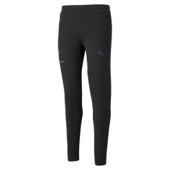 Spodnie casualowe OM 2021/22. Czarne spodnie sportowe męskie Puma, s, bez wzorów, z dresówki, do piłki nożnej. W wyprzedaży za 228.55 zł.