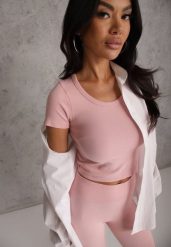 Różowy Krótki T-shirt Basic z Okrągłym Dekoltem Gresalor. Czerwone t-shirty damskie Renee, m, bez wzorów, z jeansu, casualowe, bez kołnierzyka, bez ramiączek. Za 59.99 zł.