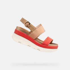 Sandały GEOX D GARDENIA Pomarańczowy. Brązowe sandały damskie Geox, bez wzorów, ze skóry, bez obcasa, bez zapięcia. Za 424.99 zł.