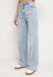 Jasnoniebieskie Jeansy Szerokie z Wysokim Stanem Lenamira. Niebieskie jeansy damskie Born2be, bez wzorów, z denimu, biznesowe, z podwyższonym stanem. Za 119.99 zł.