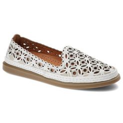 Białe Półbuty Venezia Stylowe Obuwie Damskie. Białe półbuty damskie Venezia, w ażurowe wzory, ze skóry, eleganckie, bez obcasa, na obcasie, bez zapięcia. Za 280.99 zł.