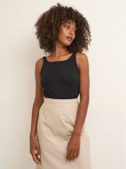 Kaffe Top Carna 10507348 Czarny Shaped Fit. Czarne topy damskie Kaffe, xl, bez wzorów, z bawełny, bez kołnierzyka, bez ramiączek. Za 89.99 zł.