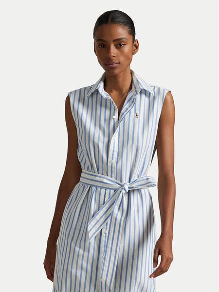 Polo Ralph Lauren Sukienka koszulowa 211973767001 Błękitny Regular Fit. Niebieskie sukienki damskie Polo Ralph Lauren, bez wzorów, z bawełny, bez kołnierzyka, bez ramiączek, koszulowe. Za 559.99 zł.