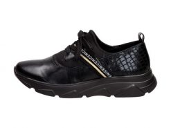 Czarne sneakersy damskie, półbuty Jezzi 2061-2. Czarne półbuty damskie Jezzi, bez wzorów, ze skóry, bez obcasa, na obcasie, bez zapięcia. Za 159.00 zł.