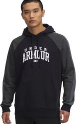 Under Armour Bluza męska Rival Fleece Colorblock Hoodie czarny 6003958 001 M. Czarne bluzy męskie Under Armour, m, bez wzorów, bez kaptura. Za 235.48 zł.