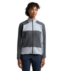 HAGLOFS Bluza damska BUTEO MID JACKET WOMEN concrete/magnetite-L. Szare bluzy damskie Haglöfs, l, bez wzorów, z materiału, biznesowe, bez ramiączek, bez kaptura. Za 189.95 zł.