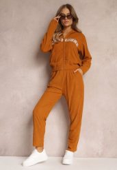 Brązowy 2-częściowy Prążkowany Komplet Dresowy z Bluzą i Spodniami Eirso. Brązowe bluzy damskie Renee, na lato, l, z aplikacjami, z dresówki, bez ramiączek, bez kaptura. Za 79.99 zł.