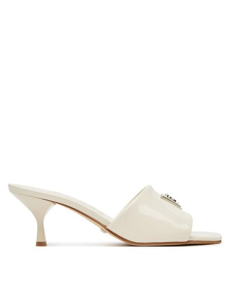 Guess Klapki FLJLUS PAF03 Écru. Klapki damskie Guess, z aplikacjami, ze skóry, bez obcasa, bez zapięcia. Za 359.99 zł.