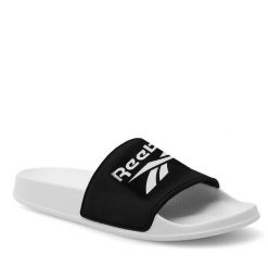 Klapki Reebok. Czarne klapki damskie Reebok, bez wzorów, sportowe, bez obcasa, bez zapięcia. Za 99.99 zł.