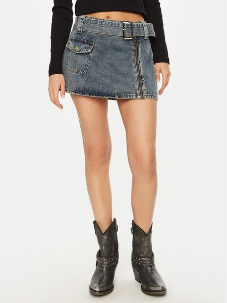 One Teaspoon Spódnica mini Moto 26744 Granatowy Regular Fit. Niebieskie spódnice damskie One Teaspoon, bez wzorów, z bawełny, mini. Za 319.99 zł.