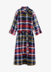 Szmizjerka z flaneli z czystej bawełny organicznej. Czerwone sukienki damskie bonprix, bez wzorów, z bawełny, bez kołnierzyka, bez ramiączek, koszulowe. Za 149.99 zł.
