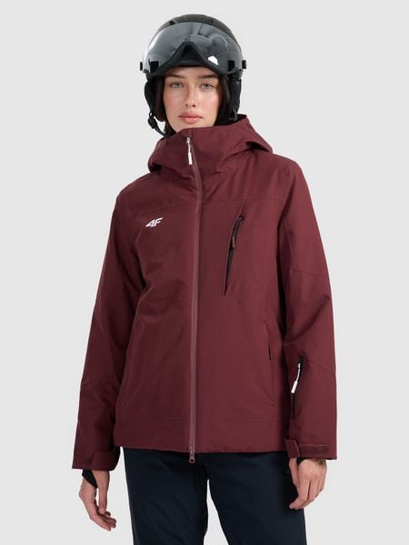 4F Kurtka narciarska membrana 8000 damska - burgundowa S. Czerwone kurtki sportowe damskie 4F, na zimę, m, bez wzorów, bez ramiączek, bez kaptura, narciarskie. Za 599.99 zł.