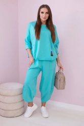 Komplet bawełniany bluza + spodnie miętowy. Zielone bluzy damskie KESI, l, bez wzorów, z bawełny, biznesowe, bez ramiączek, bez kaptura. Za 284.37 zł.