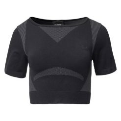 Damski crop top IQ Cross The Line Ingel. Czarne koszulki sportowe damskie IQ, bez wzorów, bez ramiączek, na fitness i siłownię. Za 179.53 zł.