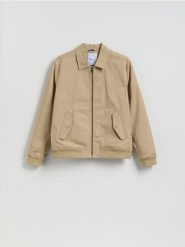 Kurtka bomberka z kołnierzem - beżowy. Brązowe kurtki męskie Reserved, l, bez wzorów, z bawełny, bez kaptura. Za 159.99 zł.