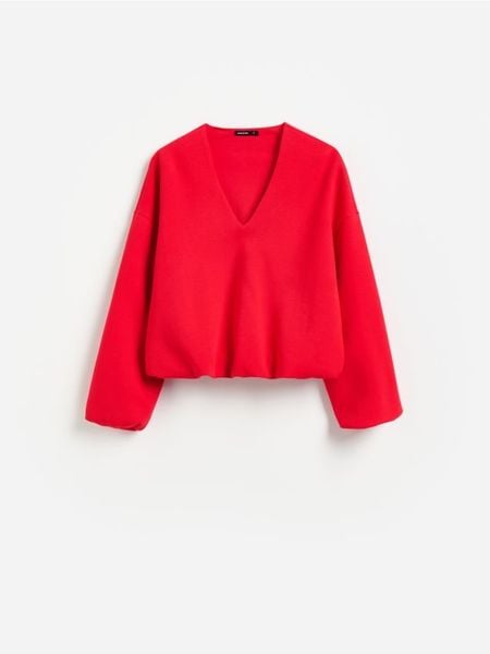 Bluza z bawełną - czerwony. Czerwone bluzy damskie Reserved, l, bez wzorów, z bawełny, bez ramiączek, bez kaptura. Za 129.99 zł.