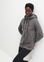 Bluza rozpinana z polaru, z kieszeniami z zamkiem. Szare bluzy damskie bonprix, bez wzorów, z polaru, bez ramiączek, bez kaptura. Za 122.99 zł.