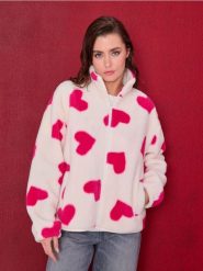 Bluza bomberka ze wzorem w serca - wielobarwny. Bluzy damskie Sinsay, l, bez wzorów, bez ramiączek, bez kaptura. Za 69.99 zł.