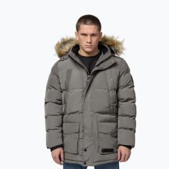 Kurtka zimowa męska Pitbull Forest Hooded Parka. Szare kurtki męskie PITBULL, na zimę, m, bez wzorów, z materiału, bez kołnierzyka, bez kaptura. Za 489.99 zł.
