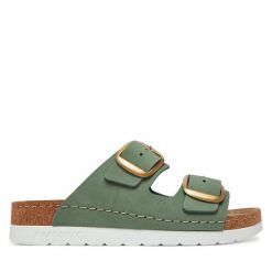 Klapki Dr. Brinkmann. Zielone klapki damskie Dr. Brinkmann, bez wzorów, bez obcasa, bez zapięcia. Za 279.99 zł.