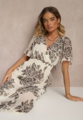 Szara Rozkloszowana Sukienka z Wiązaniem w Kwiatowy Wzór Jeloiti. Szare sukienki damskie Renee, na co dzień, m, bez wzorów, eleganckie, bez kołnierzyka, bez ramiączek, maxi, proste. Za 74.99 zł.