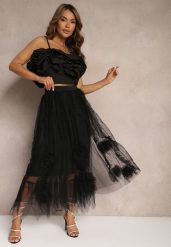 Czarna Spódnica High Waist z Gumką w Talii o Siateczkowym Wykończeniu Vikkissa. Czarne spódnice damskie Renee, na spotkanie biznesowe, m, bez wzorów, eleganckie, z podwyższonym stanem, maxi, dopasowane. Za 119.99 zł.