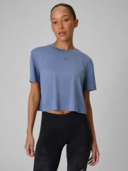 4F Koszulka do biegania szybkoschnąca damska - niebieska XS. Niebieskie koszulki sportowe damskie 4F, s, bez wzorów, z materiału, bez ramiączek, do biegania. Za 119.99 zł.