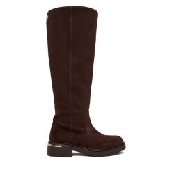 Kozaki Nine West. Brązowe kozaki damskie Nine West, bez wzorów, bez obcasa, na płaskiej podeszwie, bez zapięcia. Za 299.99 zł.