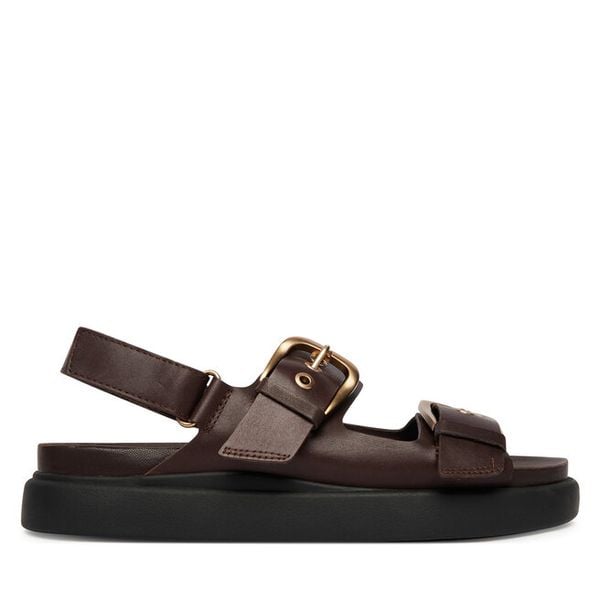 Sandały Clarks. Brązowe sandały damskie Clarks, bez wzorów, bez obcasa, na płaskiej podeszwie, bez zapięcia. Za 419.99 zł.