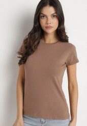 Brązowy Bawełniany Klasyczny T-shirt Lunolia. Brązowe t-shirty damskie Born2be, l, bez wzorów, z bawełny, klasyczne, bez kołnierzyka, bez ramiączek. Za 39.99 zł.