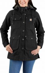 Carhartt Płaszcz Carhartt Weathered Duck Black. Czarne płaszcze damskie Carhartt, bez wzorów, bez kołnierzyka, bez kaptura. Za 611.65 zł.