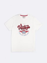 Koszulka męska z nadrukiem biała Merret 100. Białe t-shirty męskie BIG STAR, l, bez wzorów, z bawełny, bez kołnierzyka, bez ramiączek. Za 99.99 zł.