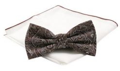Mucha Męska z Białą Poszetką - Chattier - Odcienie Brązów, Orientalny Wzór. Białe krawaty i muchy Chattier, bez wzorów, z mikrofibry, eleganckie. Za 59.00 zł.