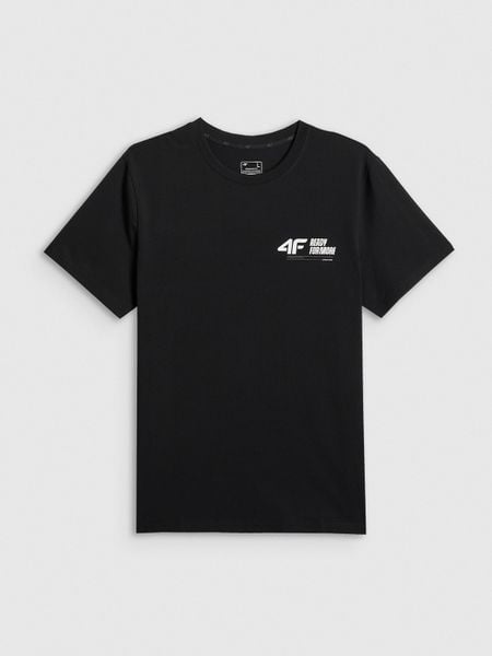 4F T-shirt regular gładki męski - czarny S. Czarne t-shirty męskie 4F, m, bez wzorów, z dresówki, bez kołnierzyka, bez ramiączek. W wyprzedaży za 39.99 zł.