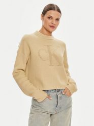 Calvin Klein Jeans Sweter Logo Intarsia J20J223615 Beżowy Relaxed Fit. Brązowe swetry nierozpinane damskie Calvin Klein Jeans, l, bez wzorów, z bawełny, bez kołnierzyka, bez ramiączek. W wyprzedaży za 299.99 zł.