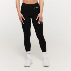 Legginsy damskie fitness z wysoką talią czarne BEAT. Czarne legginsy damskie GYMBEAM, xl, bez wzorów, z elastanu, do biegania. Za 115.90 zł.