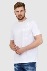 ARMANI EXCHANGE Biały t-shirt męski z białym logo, Rozmiar S. Białe t-shirty męskie Armani Exchange, l, bez wzorów, prążkowane, bez kołnierzyka, bez ramiączek. W wyprzedaży za 144.99 zł.