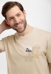 Koszulka z nadrukiem T-MAP. Brązowe t-shirty męskie Volcano, l, bez wzorów, z bawełny, bez kołnierzyka, bez ramiączek. Za 69.99 zł.