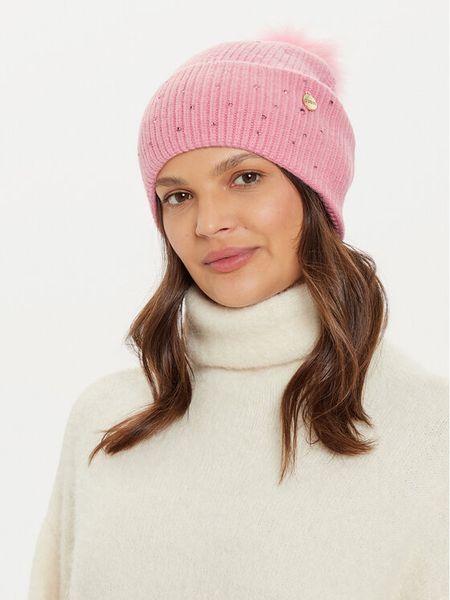 Guess Czapka AW5213 POL01 Różowy. Czerwone czapki damskie Guess, na zimę, z aplikacjami, z materiału. Za 129.99 zł.